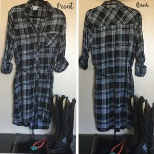 Soft Rayon Shirt Dress, Black/White Plaid